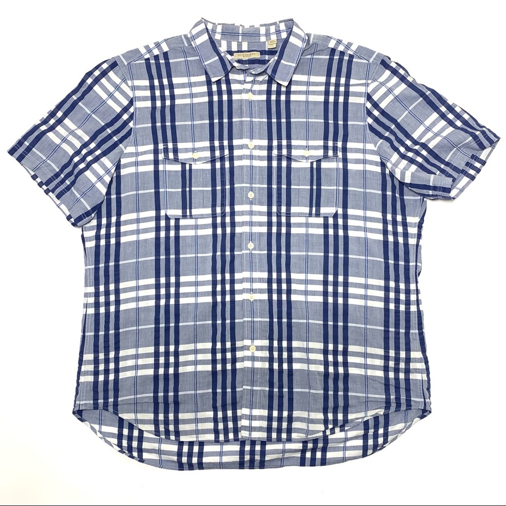 Burberry Plaid Blue Button Down Mens XXL
